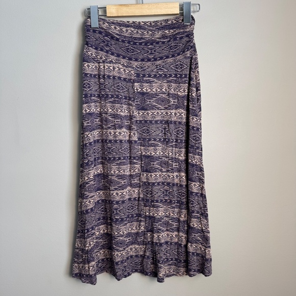 Bobeau Women's Boho Small Pull-On A-Line Midi Skirt Purple Aztec Tribal Festival - Picture 6 of 15